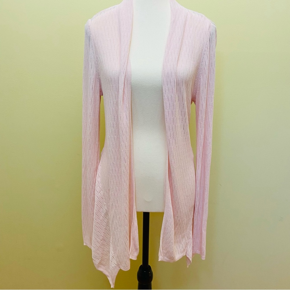 White House Black Market Soft Pink Open Front Drape Cardigan Size M